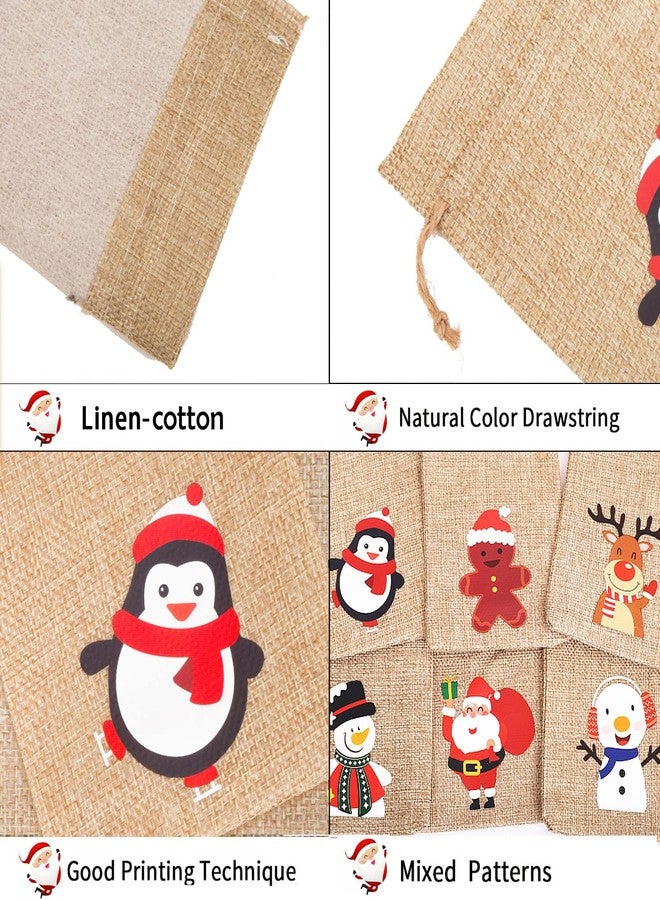 DERAYEE 12Pcs Christmas Jute Burlap Gift Bags with Drawstring, Small Craft Canvas Goodie Bags for Xmas Party Wedding Supplies (10 * 15 CM) - Image 3